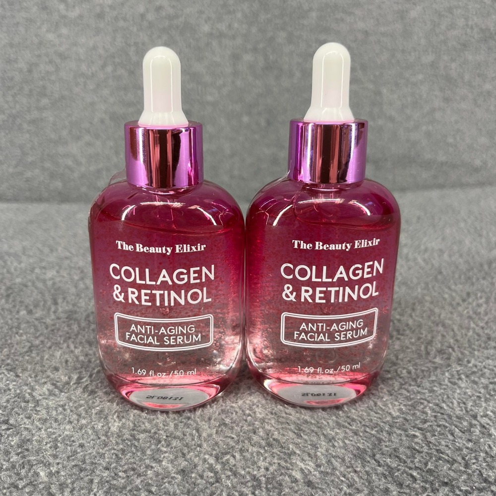 2x The Beauty Elixir Collagen & Retinol Facial Serum 1.69 oz Pink Anti-Aging